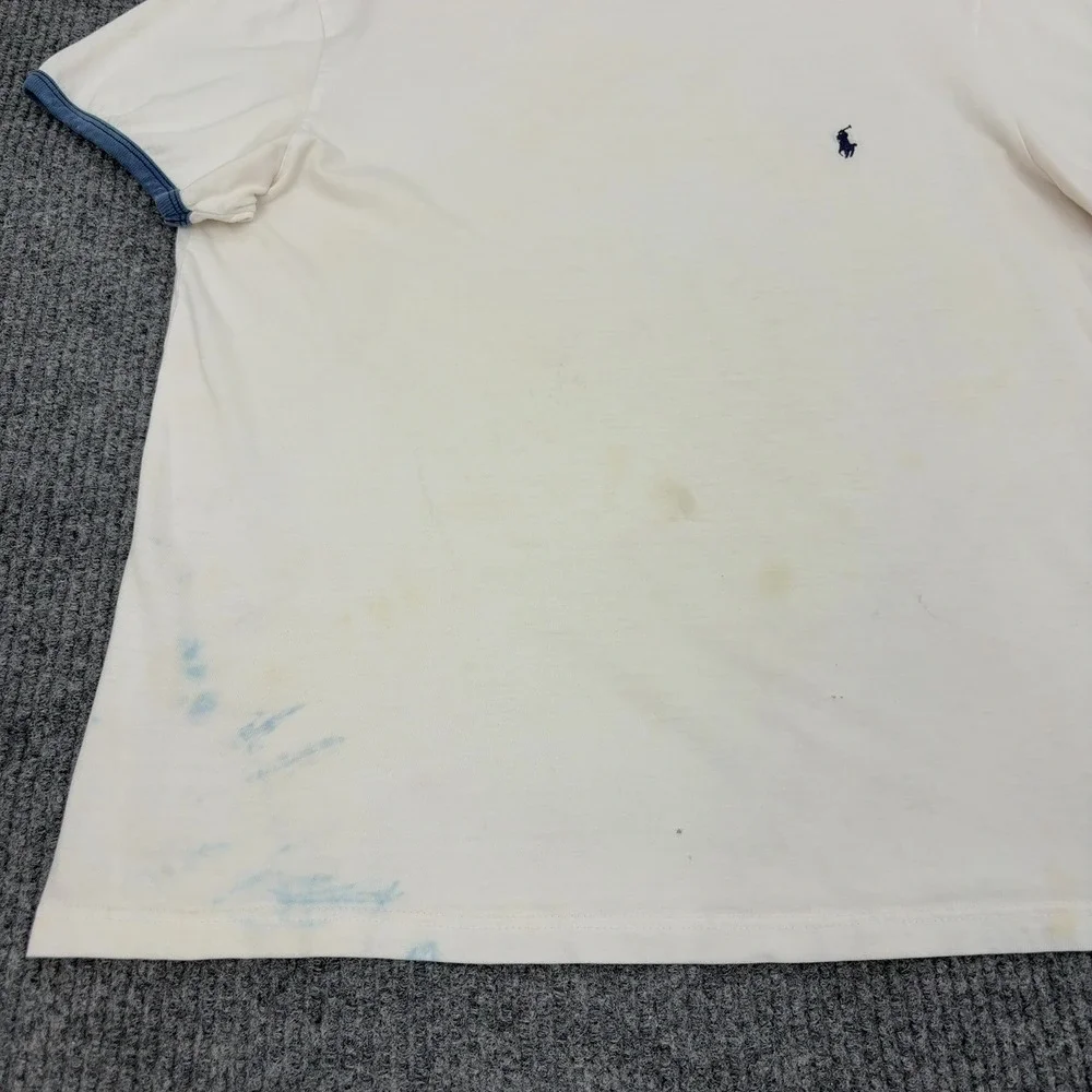 Polo Ralph Lauren T Shirt Mens M Cream Cotton Ringer Pony Logo Casual Style